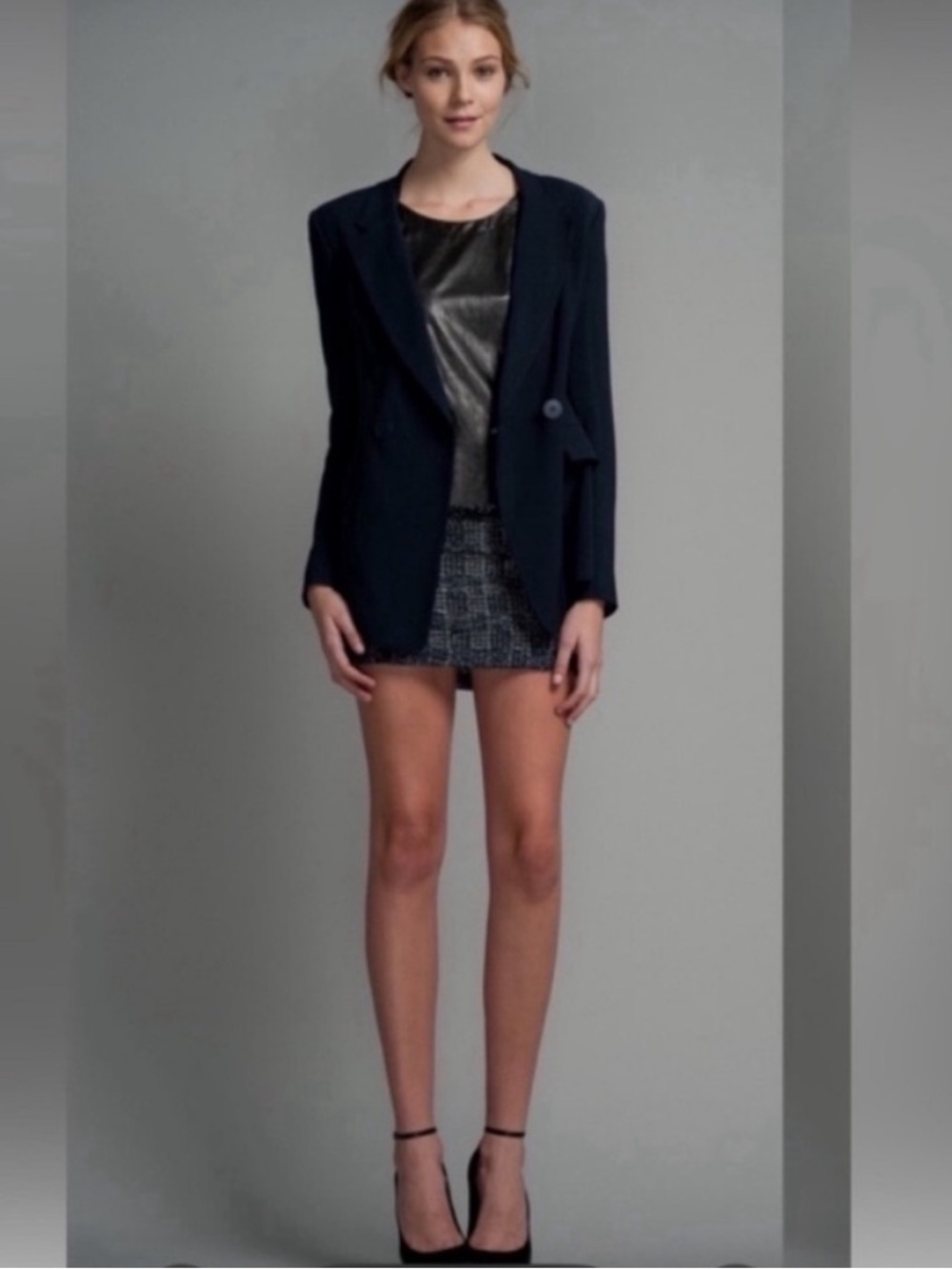 Theyskens' Theory Jigal Fologna Dark Navy Single-Button Blazer Size 8